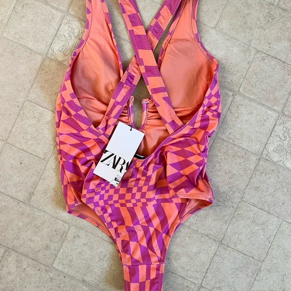 Zara pink and organs checkered bathing suit - Picture 3 of 3